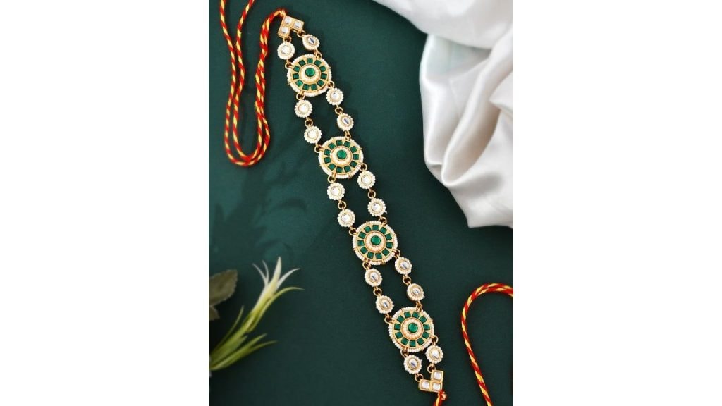 Silvermerc Designs Gold-Plated Kundan-Studded & Pearl Beaded Sheeshphool