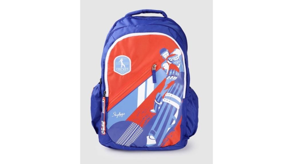 Skybags Kids Blue & Red Riddle 4 School Cricket Print Backpack