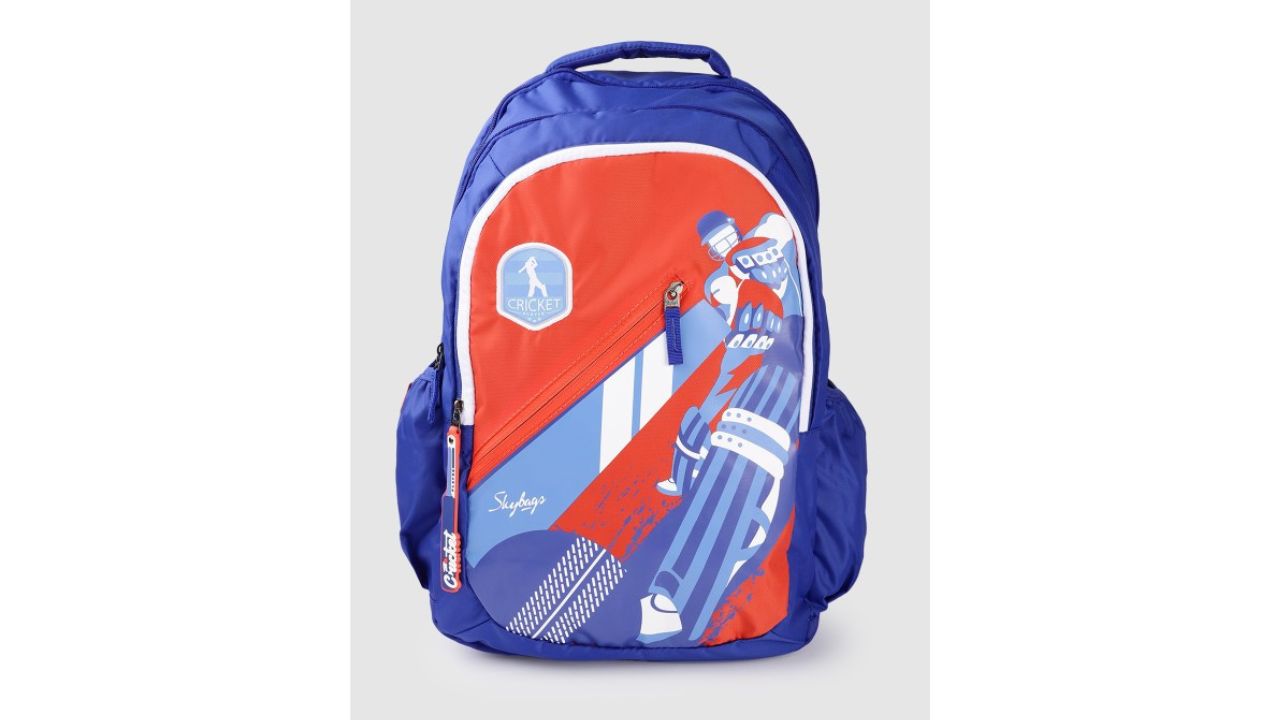 Skybags Kids Blue & Red Riddle 4 School Cricket Print Backpack