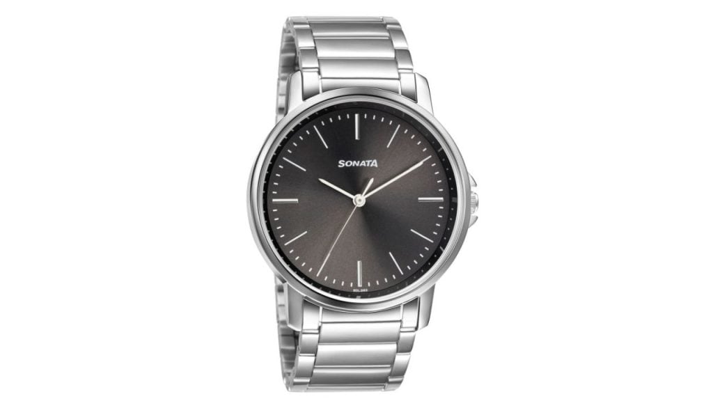 Sonata Men Black & Silver-Toned Analogue Watch
