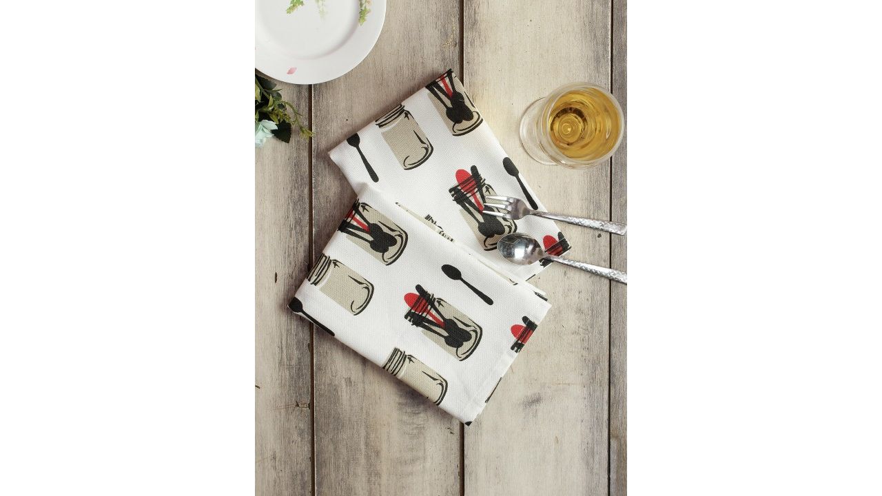 Soumya Set of 6 Beige Printed Table Napkins