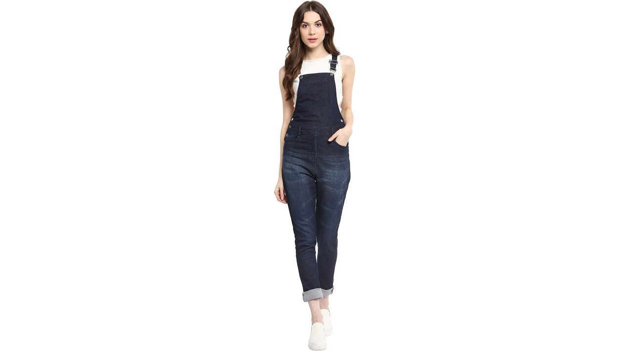 StyleStone Navy Washed Denim Dungarees
