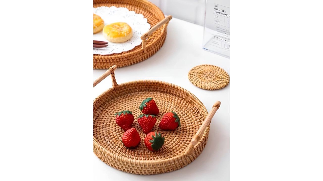 THE ASSAM ADMIRATION Beige Cane Rattan Bread Basket
