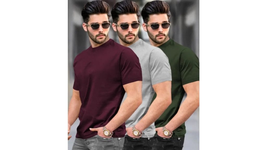 TRIPR Pack of 3 Men Solid Round Neck Cotton Blend Multicolor T-Shirt