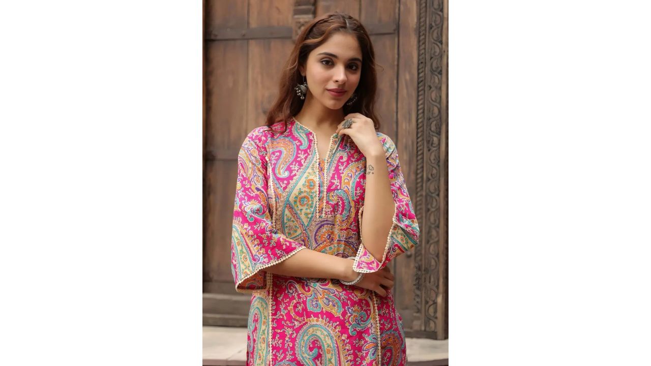 Tabeedah Women Self Design Cotton Blend Pakistani Kurta