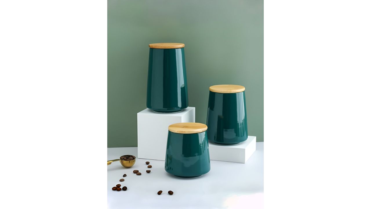 The Better HomeGreen Solid Ceramic Microwave Safe 3 Piece Clip-On Canister Set