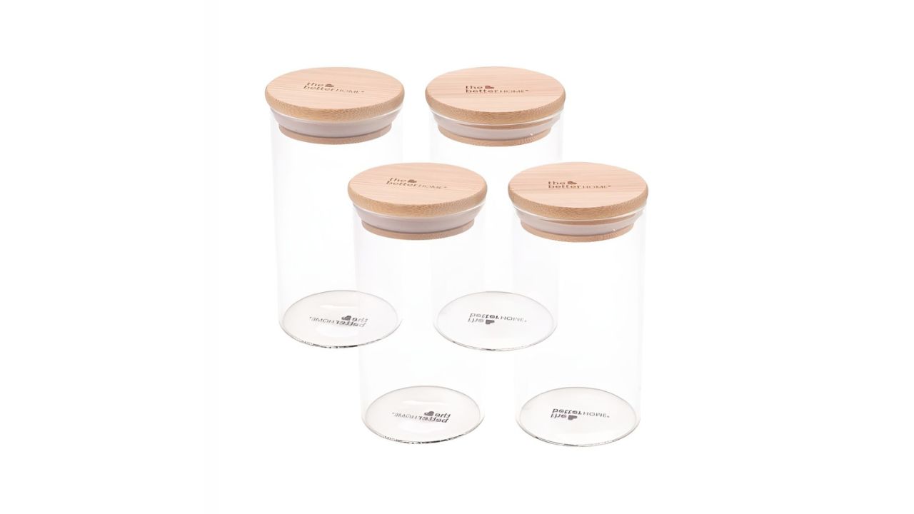 The Better HomeTransparent Solid Borosilicate Glass Microwave Safe 4 Piece Flip Top Jar Set-300ml