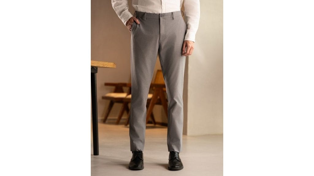 The Pant Project Men Mineral Grey Solid Slim Fit Trousers
