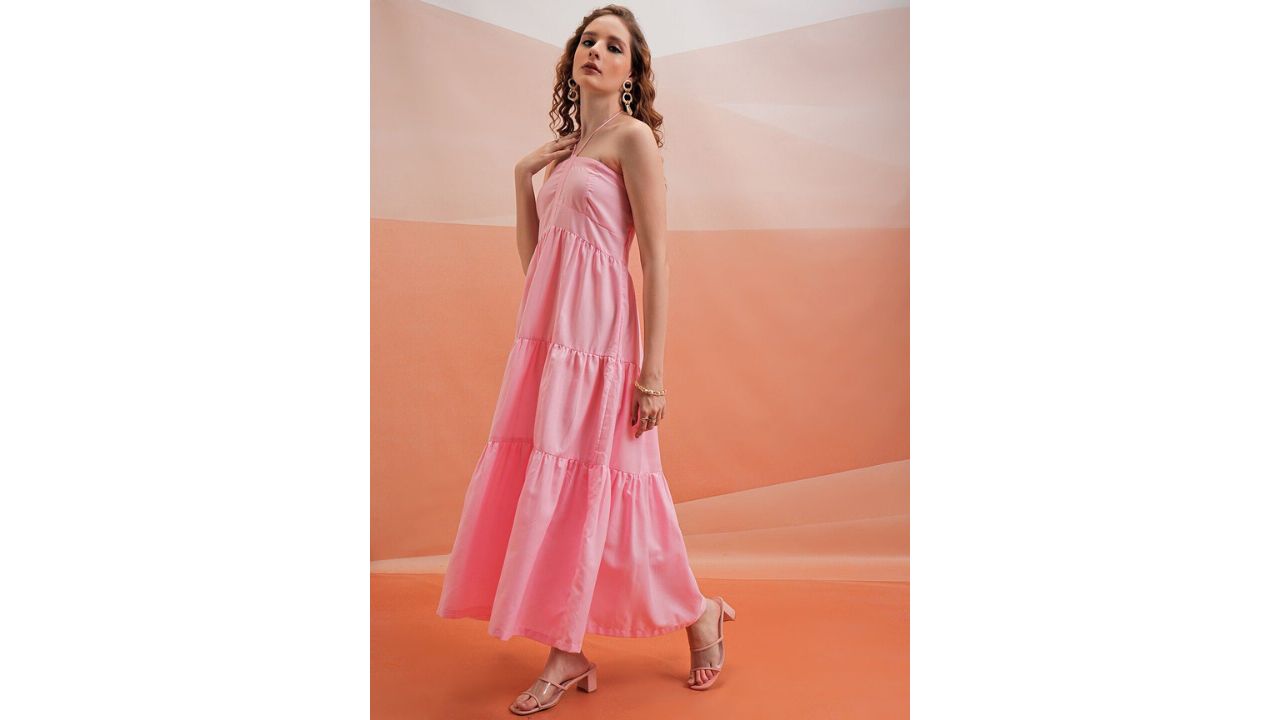 Tokyo Talkies Halter Neck Tiered Maxi Dress