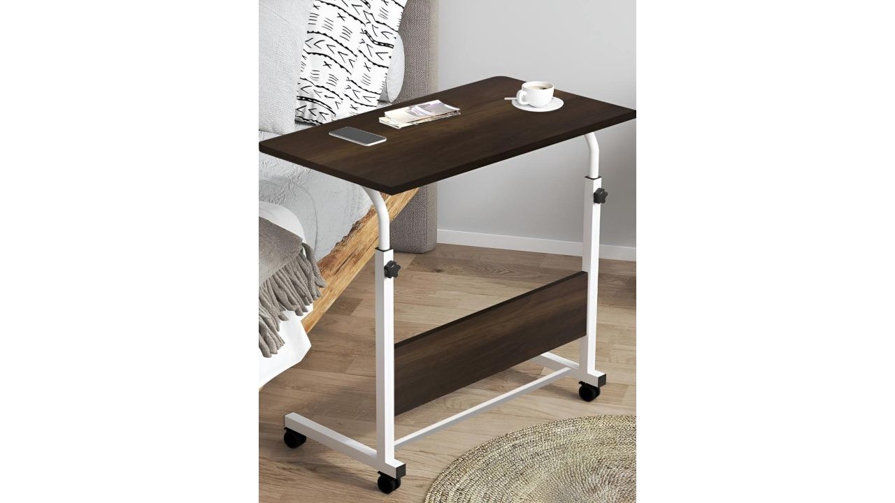 Torche Brown Height Adjustable Movable Multipurpose Study Table With Wheels