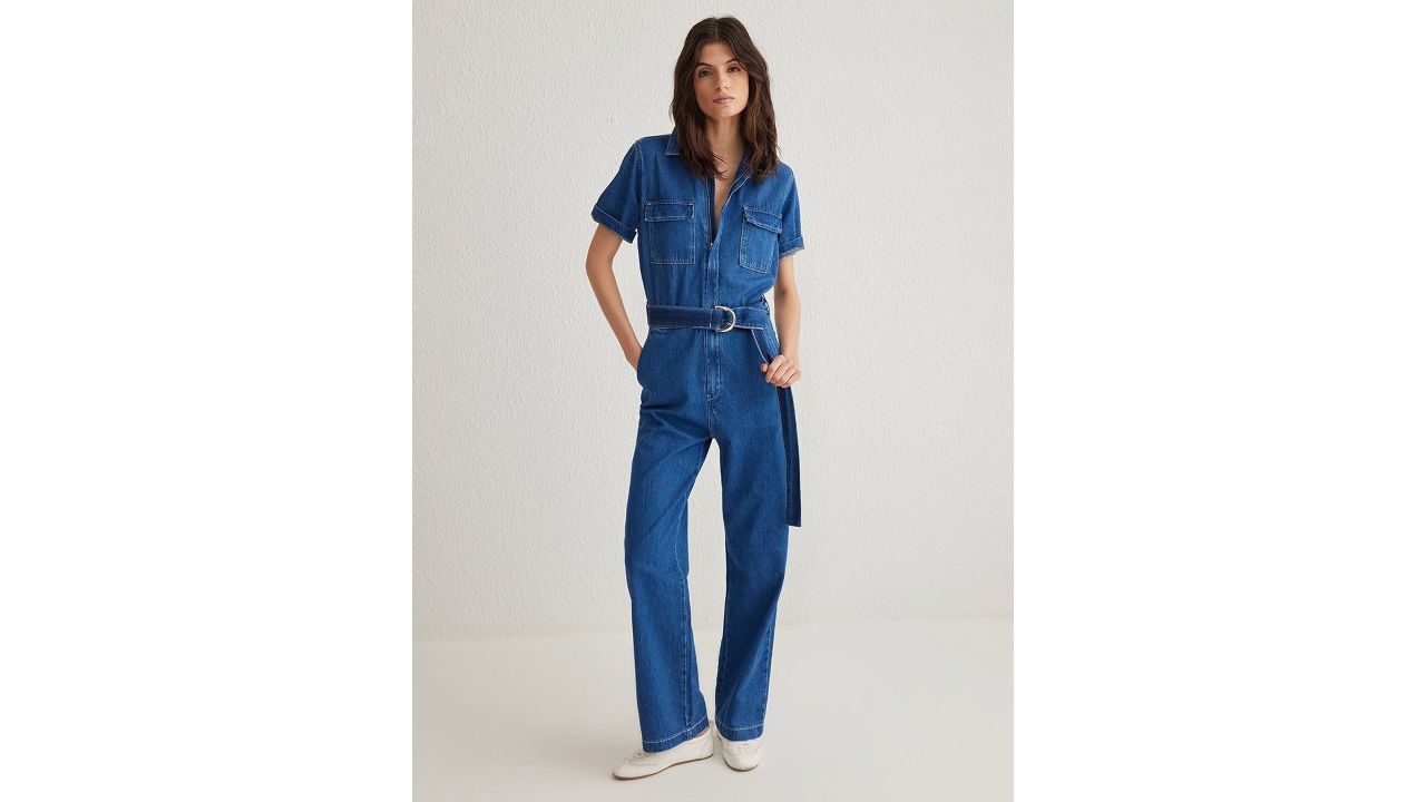 Trendyol Women Shirt Collar Denim Pure Cotton Basic Jumpsuit