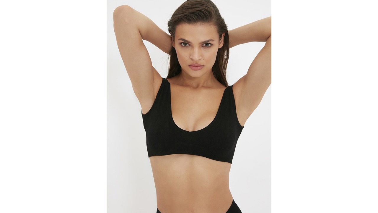 TrendyolWomen Black Ribbed Solid Bralette