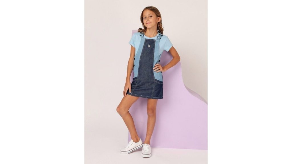 U.S. Polo Assn. Kids Girls Colourblocked Pinafore Mini Cotton Dress
