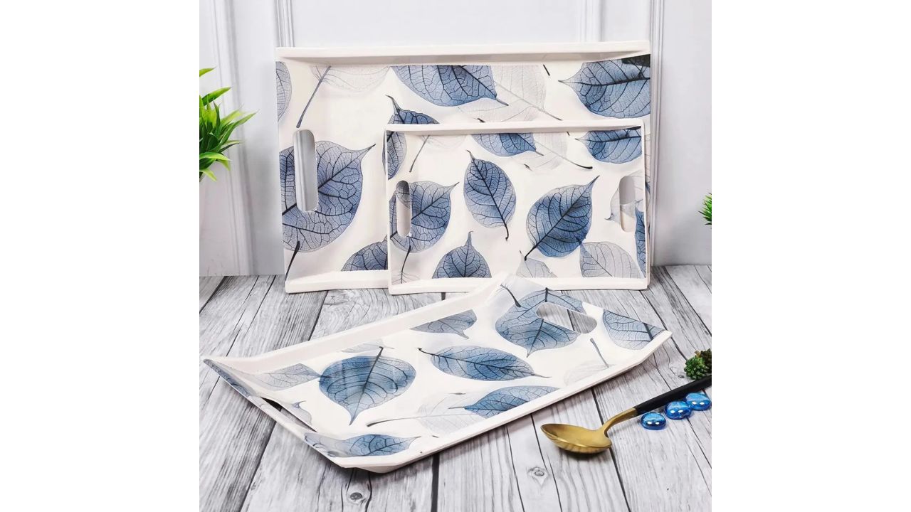 UPC Melamine Serving Tray, Leaf Set of 3 (Small, Medium and Large Size) Tray