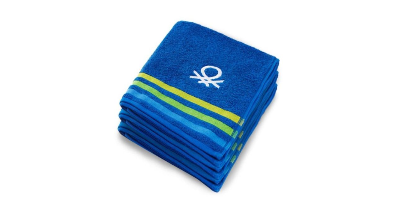 United Colors of Benetton 3Pcs Blue & Green Striped Pure Cotton 450 GSM Face Towels