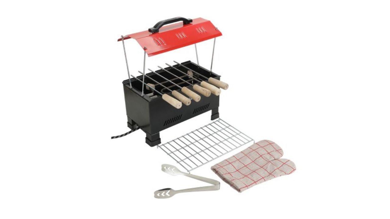WELLBERG Black & Red 10 Pieces 2 In 1 Charcoal & Electric Barbeque Grill