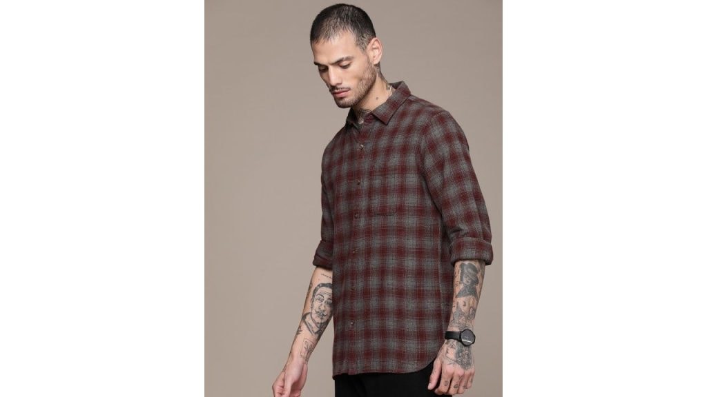 WROGN Pure Cotton Slim Fit Tartan Checked Casual Shirt