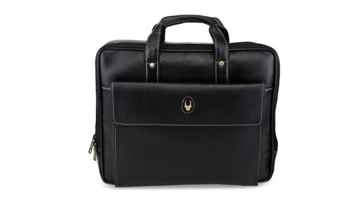 WildHorn Men Black Solid Genuine Leather 14 Inch Laptop Bag