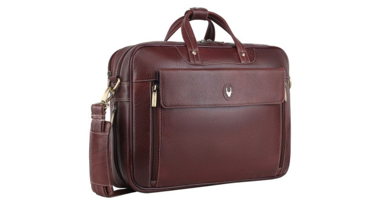 WildHorn Men Maroon Textured Genuine Leather 15 Inch Laptop Bag