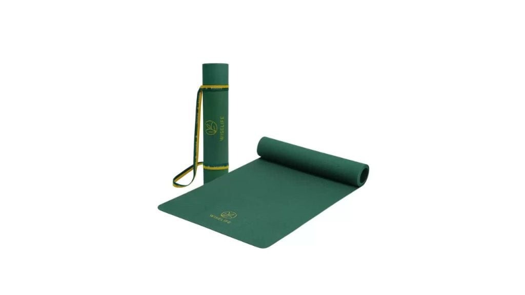 WiseLife Green & Yellow Self Design Anti Skid Yoga Mat & Yoga Strap