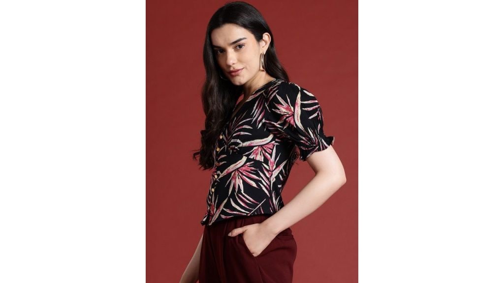 all about you Print Puff Sleeve Empire Top
