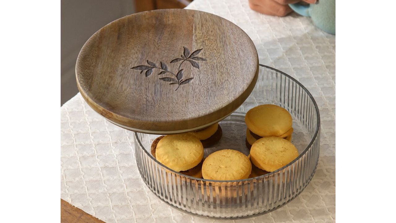 ellementryTransparent & Brown Sanchi Roti Box With Wooden Lid