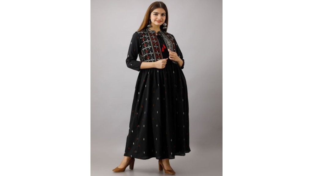 ftDiva Floral Printed Anarkali Ethnic Dress With Jacket