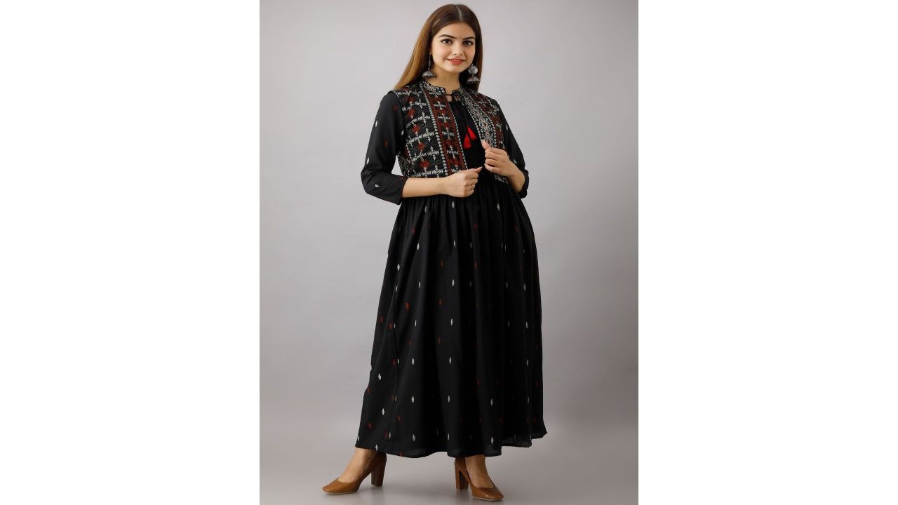 ftDiva Floral Printed Anarkali Ethnic Dress With Jacket