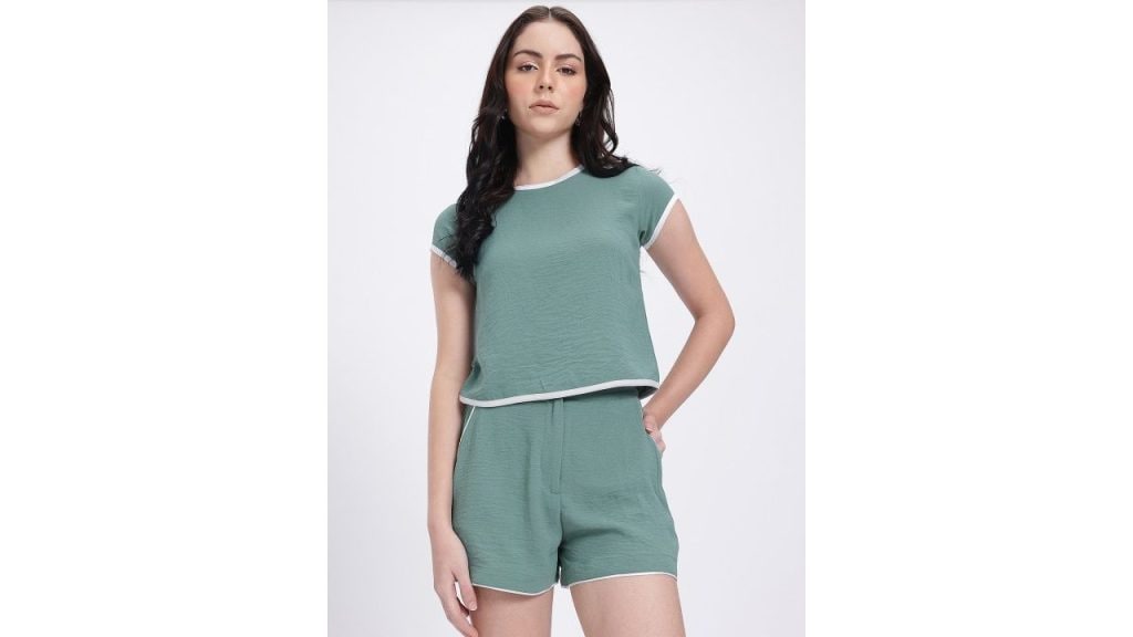 glitchez Crinkled Effect Top with Shorts