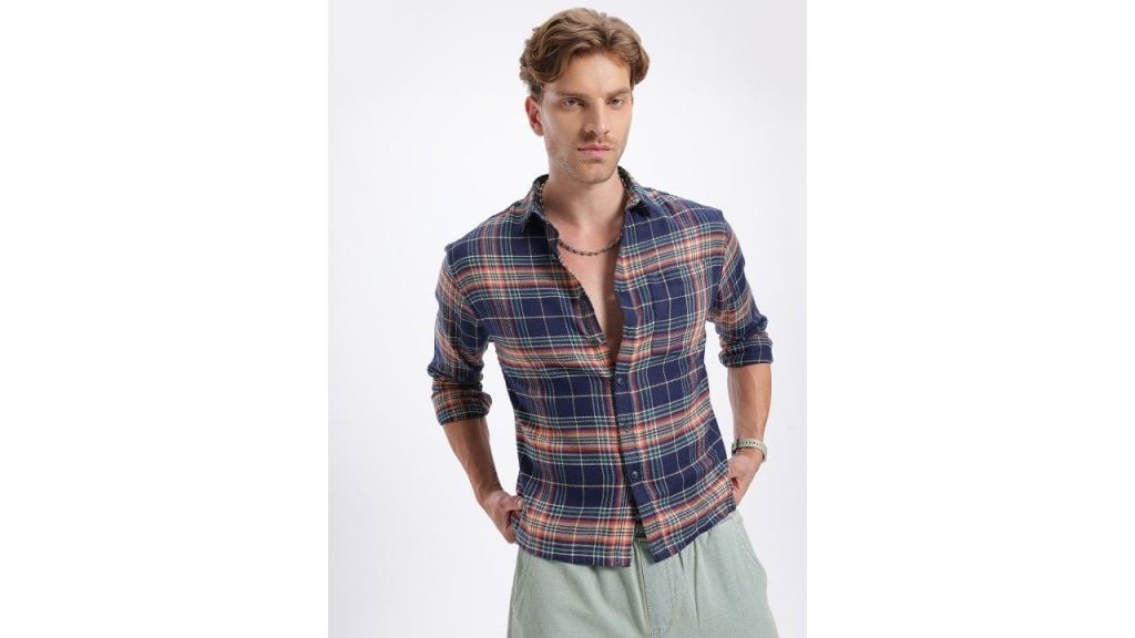 glitchez Plaid Checked Flannel Relaxed Fit Shirt