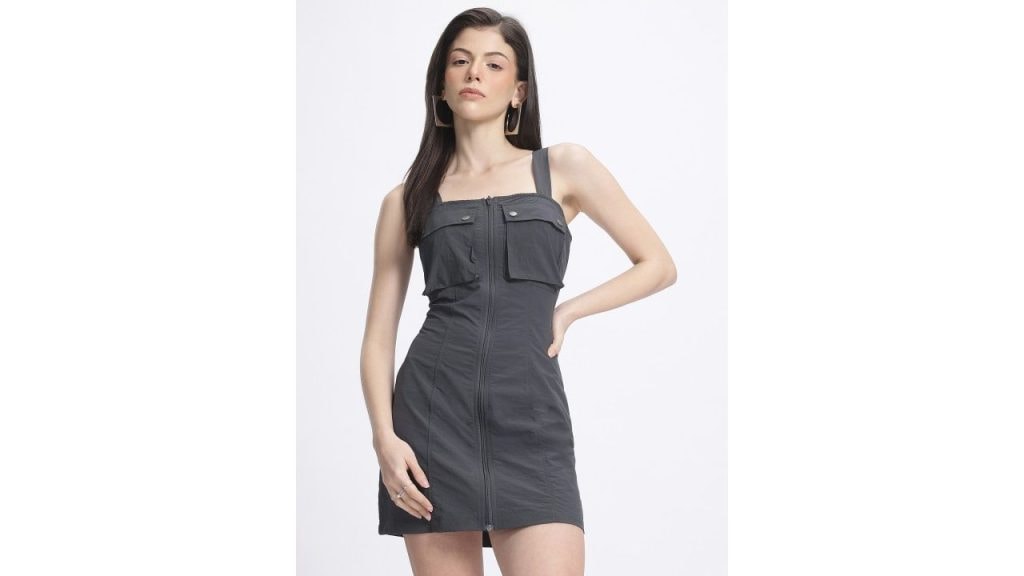 glitchez Shoulder Straps Front-Open Mini Pinafore Dress