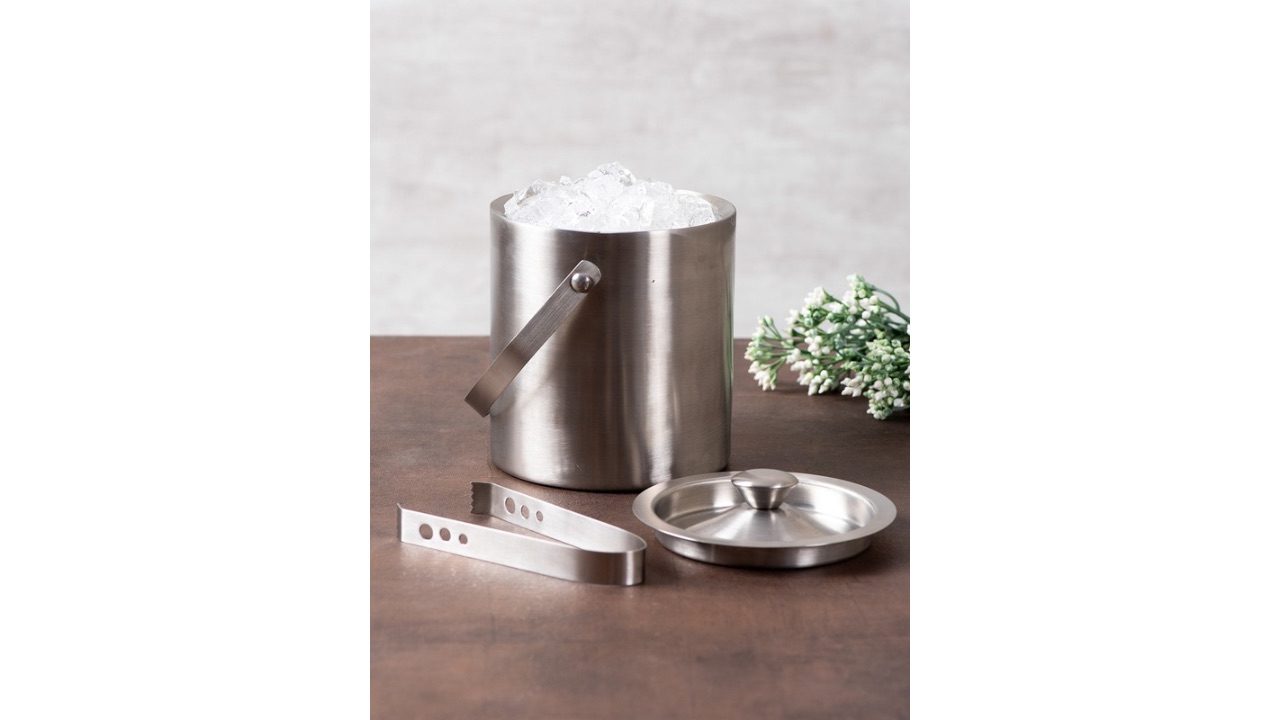 nestrootsSilver-Toned Stainless Steel Ice Bucket With Tongs