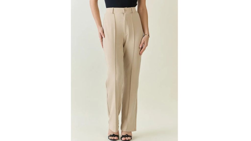 AAYU Women Regular Fit Cream Lycra Blend Trousers