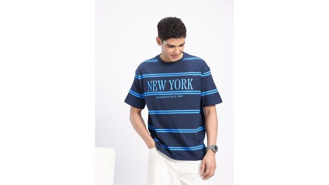 Aeropostale Typography Printed striped Relaxed fit T-shirt