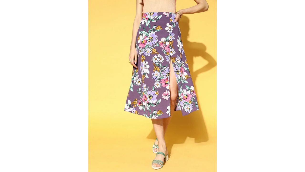 Berrylush Women Floral Print A-line Purple Skirt