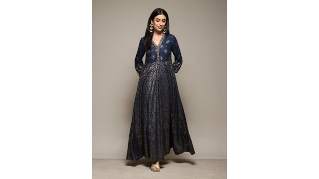 Biba Ethnic Motifs Printed Fit & Flare Maxi Dress