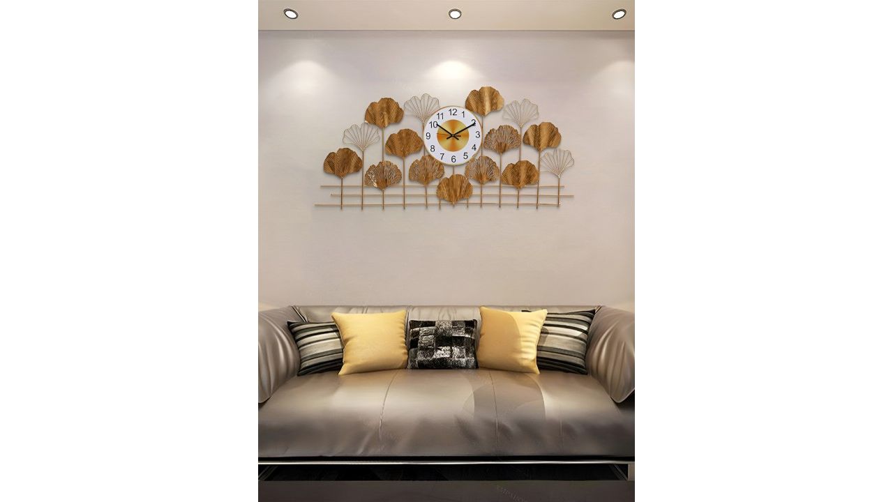 CHRONIKLE Gold-Toned & White Abstract Wall Clock