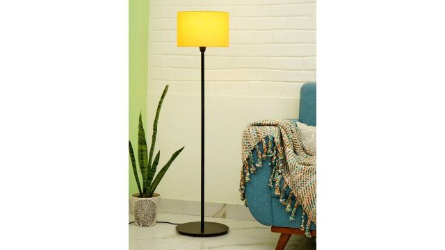 Crosscut Minimalist Yellow & Black Metal Cylinder Shaped Floor Lamp