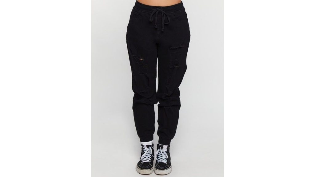 FOREVER 21 Women Mid Rise Highly Distressed Stretchable Joggers