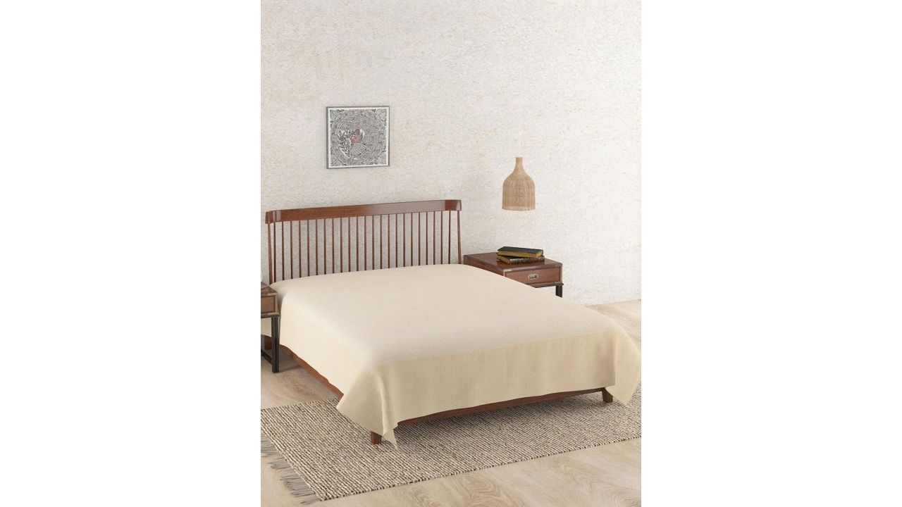 FabIndia Azig Beige Cotton Double Bed Cover