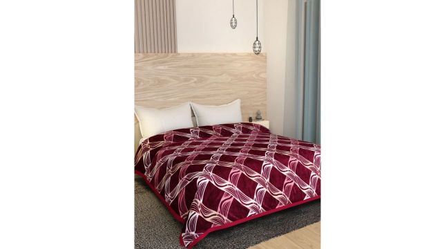 Florida Maroon & White Floral Fleece AC Room 210 GSM Double Bed Blanket