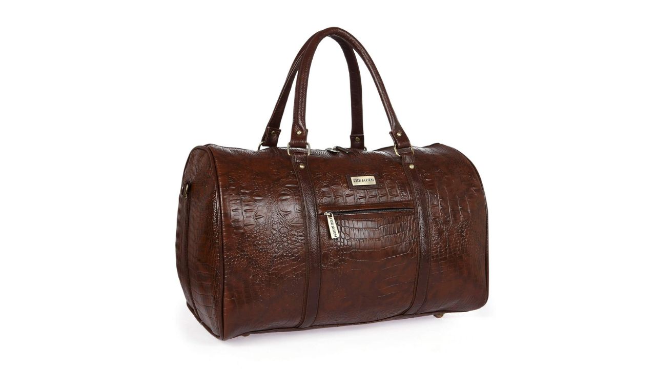 Fur Jaden Brown Textured Leatherette Weekender Duffle Bag