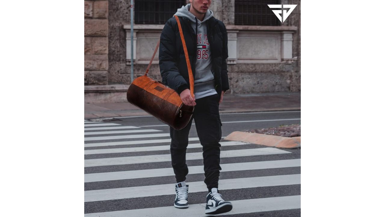Fur Jaden Tan Leatherette Gym Bag for Men Women