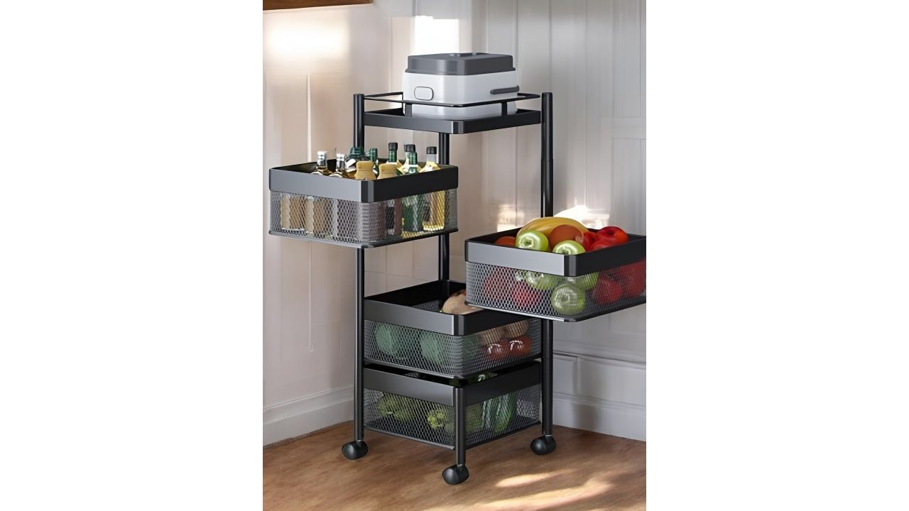 Go Hooked Storage Rack 4 Layer Metal Trolley Rack with Wheels