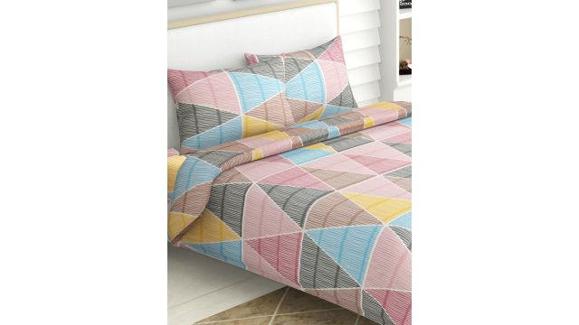 Haus & Kinder Pink Geometric Cotton 144 TC King Bedsheet