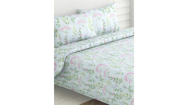 Haus & Kinder Premium Green Floral Cotton 186 TC Queen Bedsheet