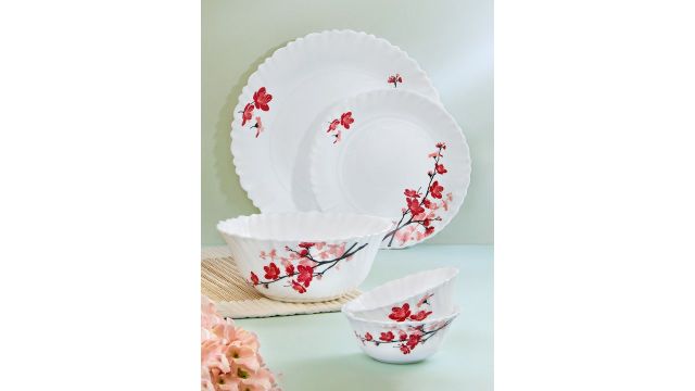 Larah by BOROSIL Jupiter Alina Silk Series White Floral 17 Piece Dinner Set