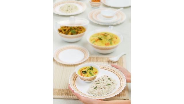 Larah by BOROSIL Jupiter Halo Silk Series White Ethnic Motifs 34 Piece Dinner Set