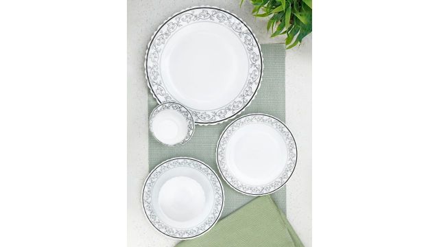 Larah by BOROSIL Jupiter Orwin Silk Series White Floral 24 Piece Dinner Set