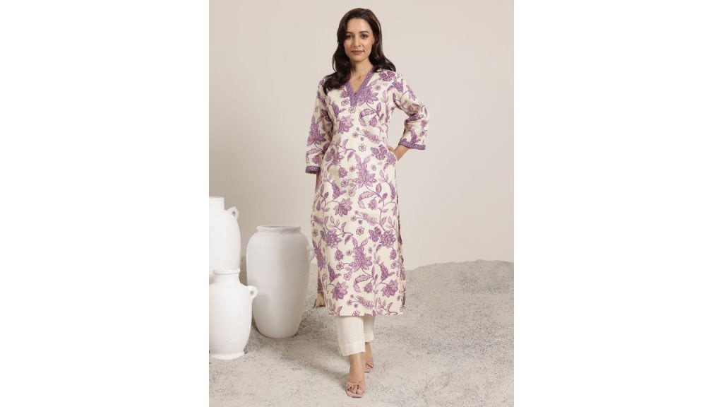 Libas Women Floral Printed Sequins Straight Kurta
